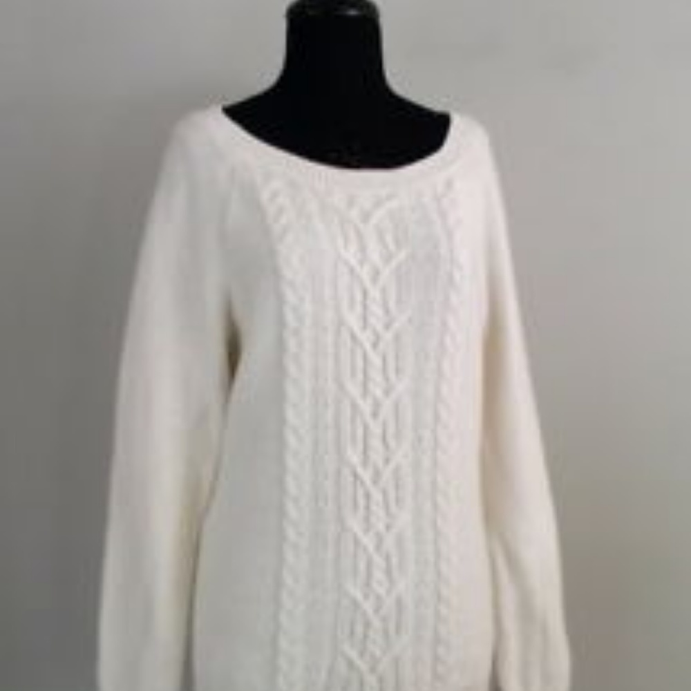 Talbots Cream Cable Knit Angora Cotton Sweater L